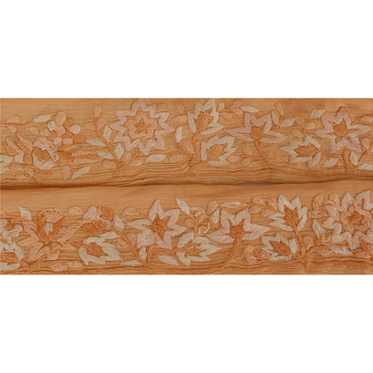 Sanskriti Vintage Parsee Sari Border Craft Peach Trim Hand Embroidered 1 Yd Lace