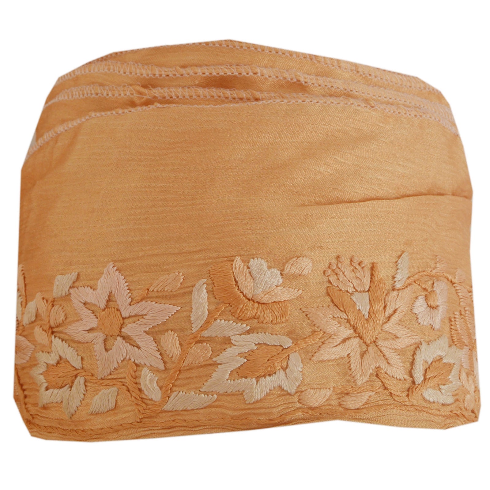 Sanskriti Vintage Parsee Sari Border Craft Peach Trim Hand Embroidered 1 Yd Lace