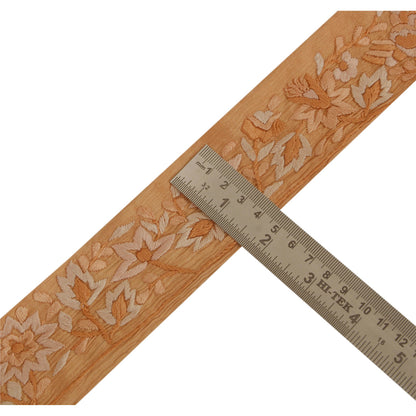 Sanskriti Vintage Parsee Sari Border Craft Peach Trim Hand Embroidered 1 Yd Lace