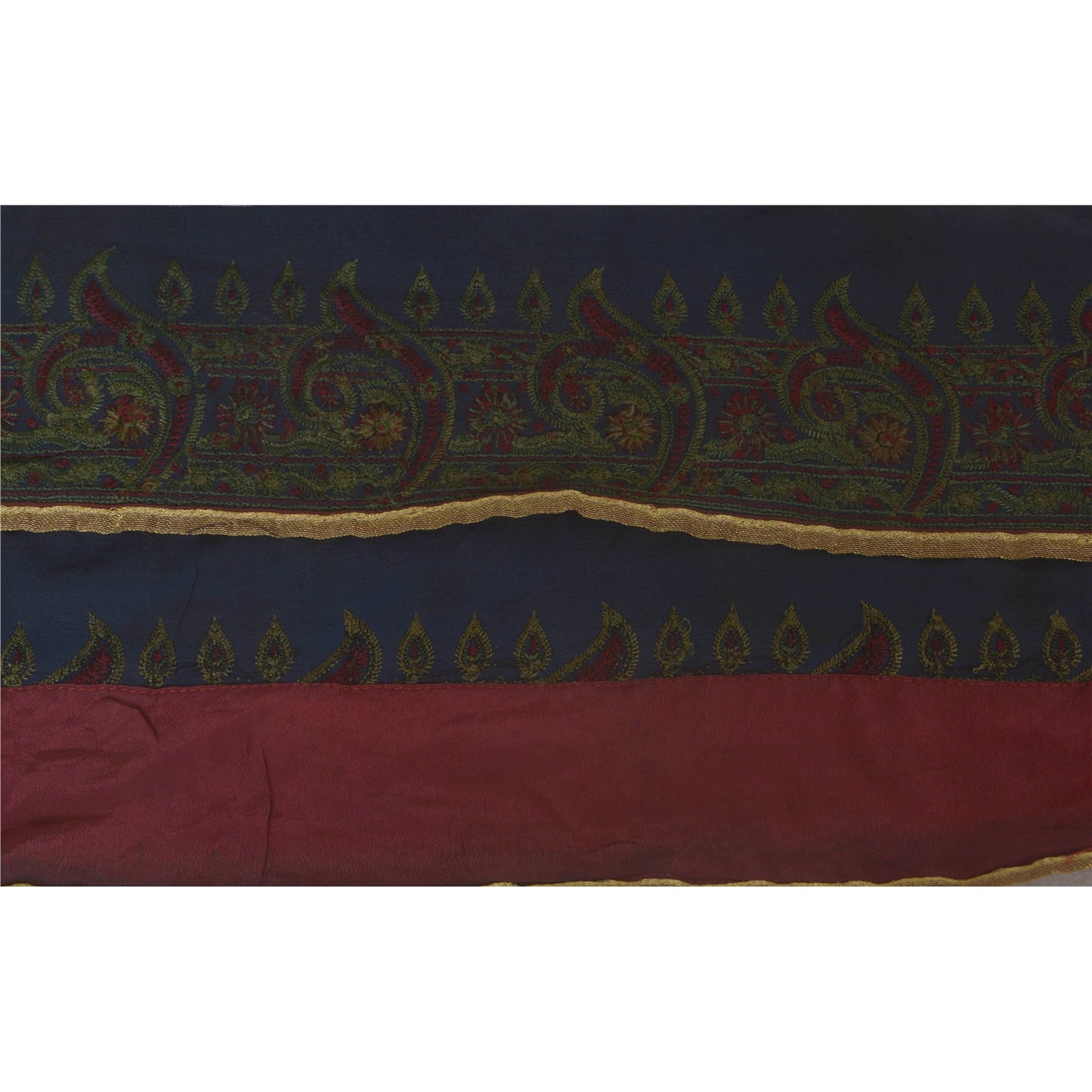 Sanskriti Vintage Sari Border Craft Blue Trim Embroidered 1 Yd Sewing Lace