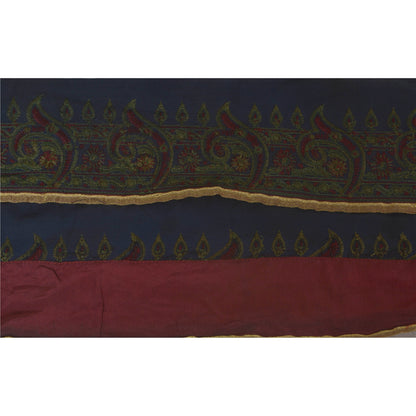 Sanskriti Vintage Sari Border Craft Blue Trim Embroidered 1 Yd Sewing Lace