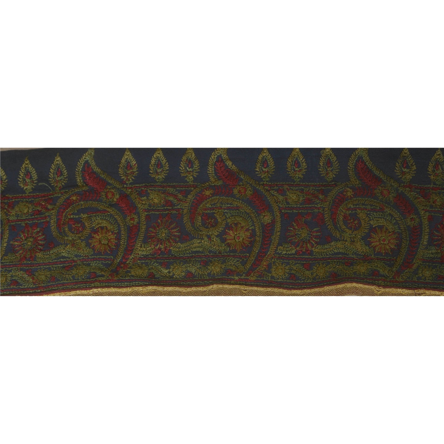 Sanskriti Vintage Sari Border Craft Blue Trim Embroidered 1 Yd Sewing Lace