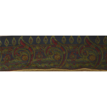 Sanskriti Vintage Sari Border Craft Blue Trim Embroidered 1 Yd Sewing Lace