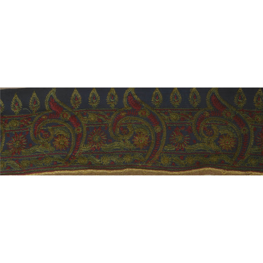 Sanskriti Vintage Sari Border Craft Blue Trim Embroidered 1 Yd Sewing Lace