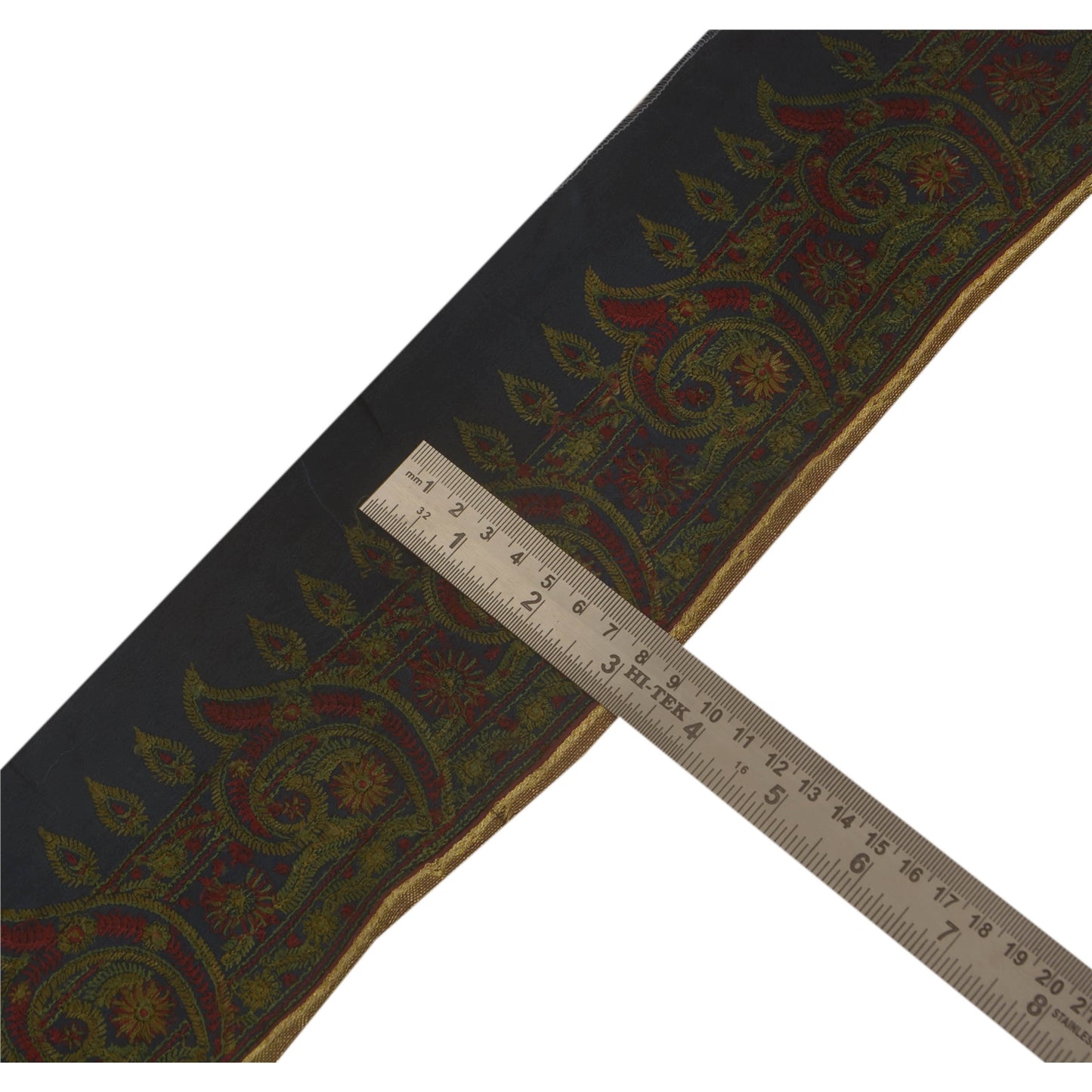 Sanskriti Vintage Sari Border Craft Blue Trim Embroidered 1 Yd Sewing Lace