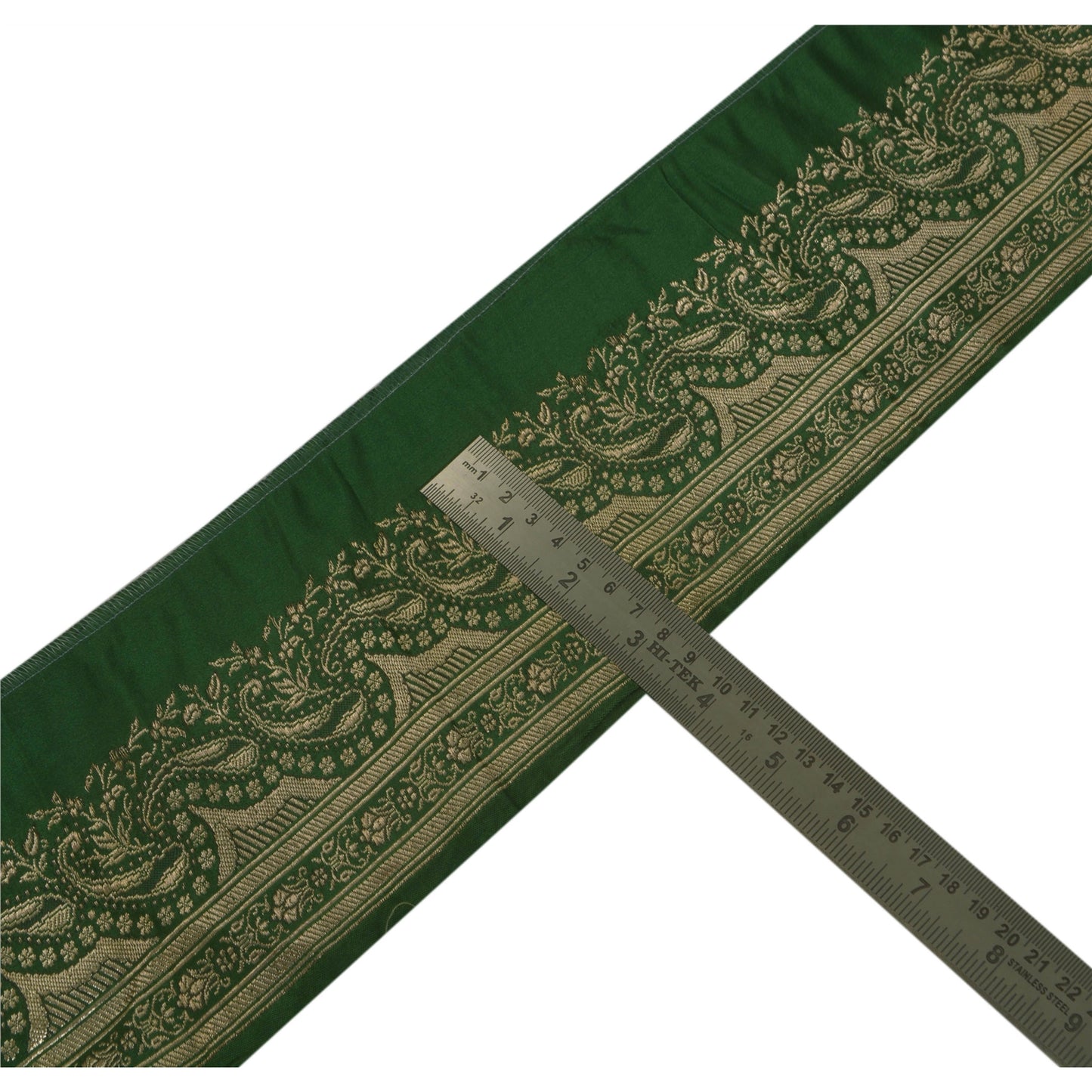 Sanskriti Vintage 1 YD Trim Green Sari Border 3.2W Brocade Craft Sewing Lace