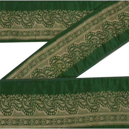 Sanskriti Vintage 1 YD Trim Green Sari Border 3.2W Brocade Craft Sewing Lace