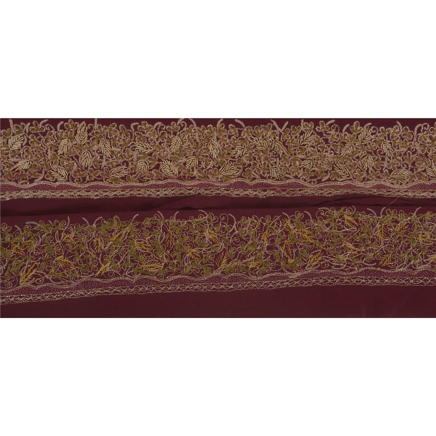 Sanskriti Vintage Sari Border Craft Dark Red Trim Hand Zari Embroidery 1 YD Lace