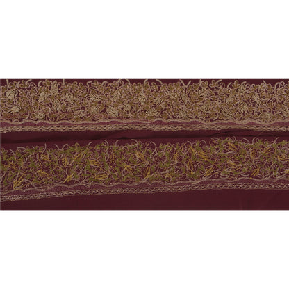 Sanskriti Vintage Sari Border Craft Dark Red Trim Hand Zari Embroidery 1 YD Lace