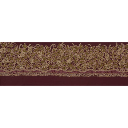 Sanskriti Vintage Sari Border Craft Dark Red Trim Hand Zari Embroidery 1 YD Lace