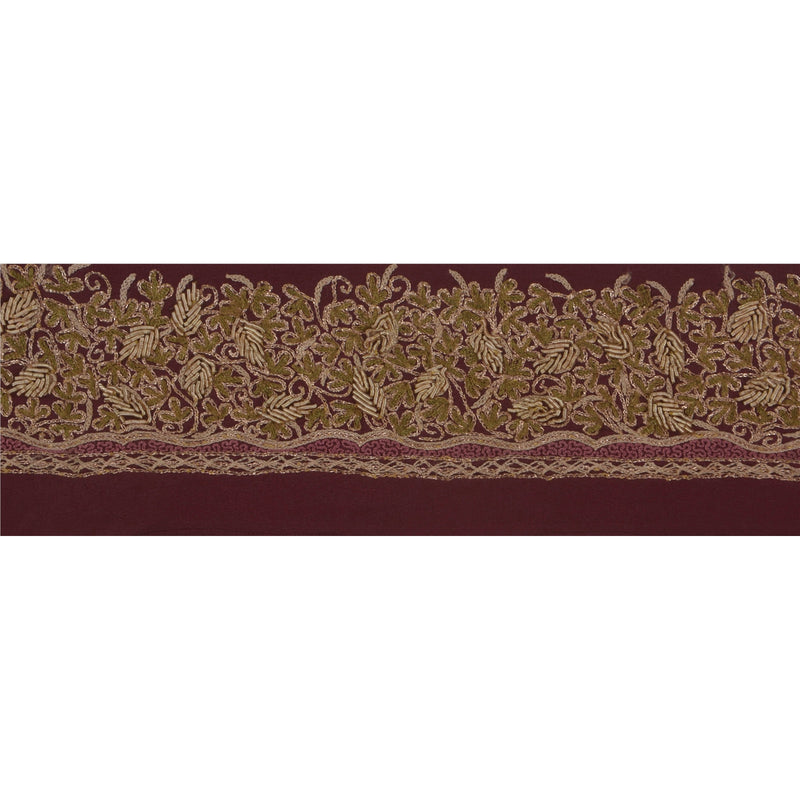Sanskriti Vintage Sari Border Craft Dark Red Trim Hand Zari Embroidery 1 YD Lace