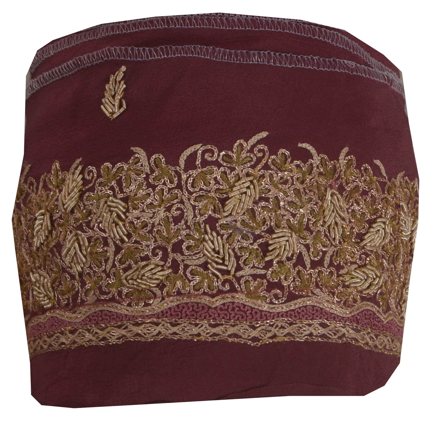 Sanskriti Vintage Sari Border Craft Dark Red Trim Hand Zari Embroidery 1 YD Lace