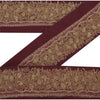 Sanskriti Vintage Sari Border Craft Dark Red Trim Hand Zari Embroidery 1 YD Lace
