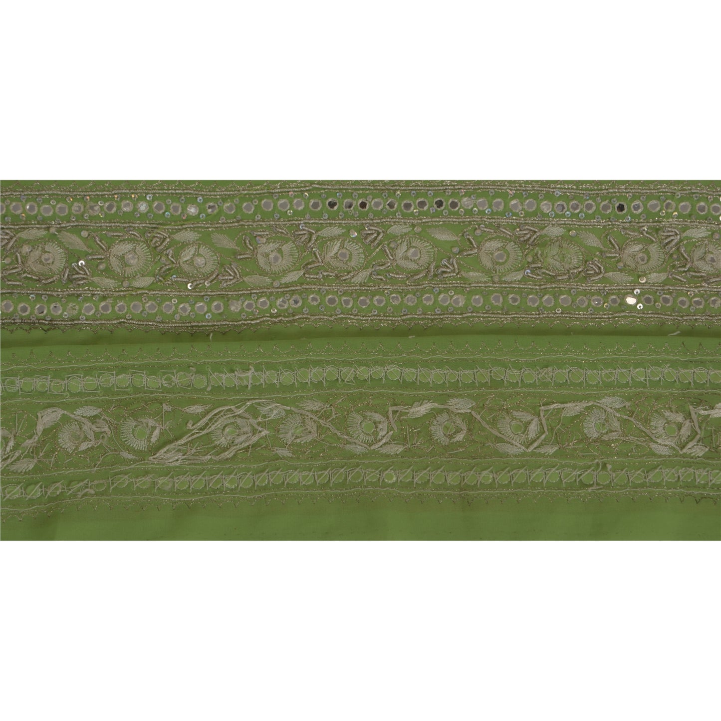 Sanskriti Vintage Green Sari Border Hand Beaded Indian Craft Trim 1 Yd Lace