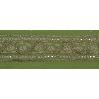 Sanskriti Vintage Green Sari Border Hand Beaded Indian Craft Trim 1 Yd Lace