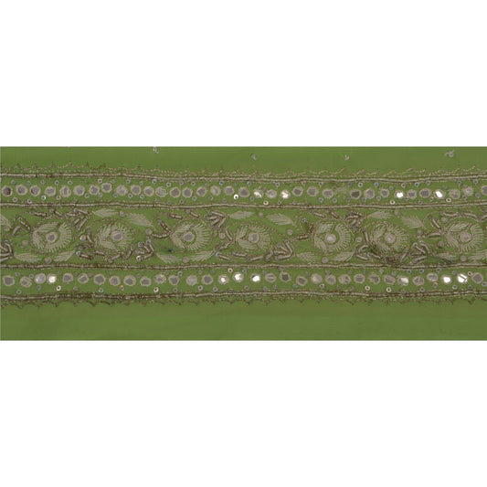 Sanskriti Vintage Green Sari Border Hand Beaded Indian Craft Trim 1 Yd Lace