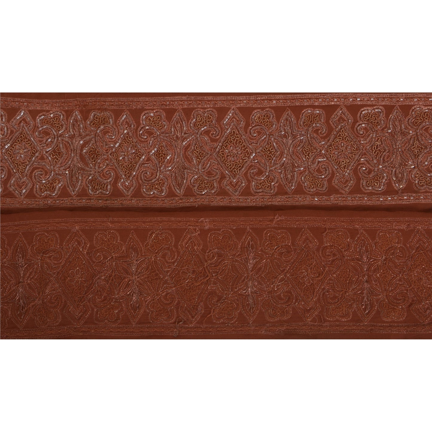 Sanskriti Vintage Sari Border 1 Yd Craft Brown Trim Hand Beaded Sewing Lace