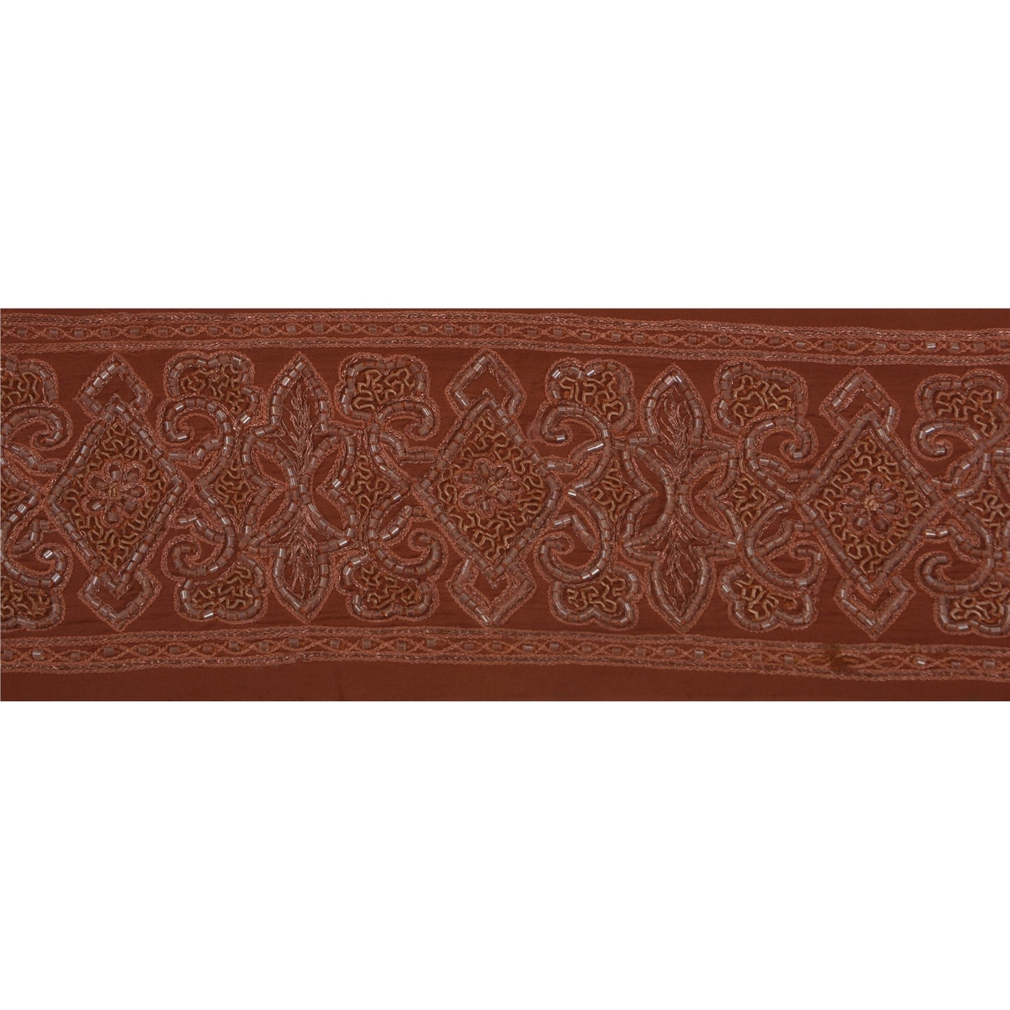 Sanskriti Vintage Sari Border 1 Yd Craft Brown Trim Hand Beaded Sewing Lace