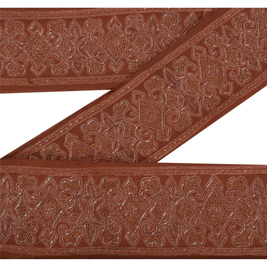 Sanskriti Vintage Sari Border 1 Yd Craft Brown Trim Hand Beaded Sewing Lace