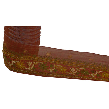 Sanskriti Vintage Sari Border 1Yd Craft Orange Trim Hand Embroidered Sewing Lace