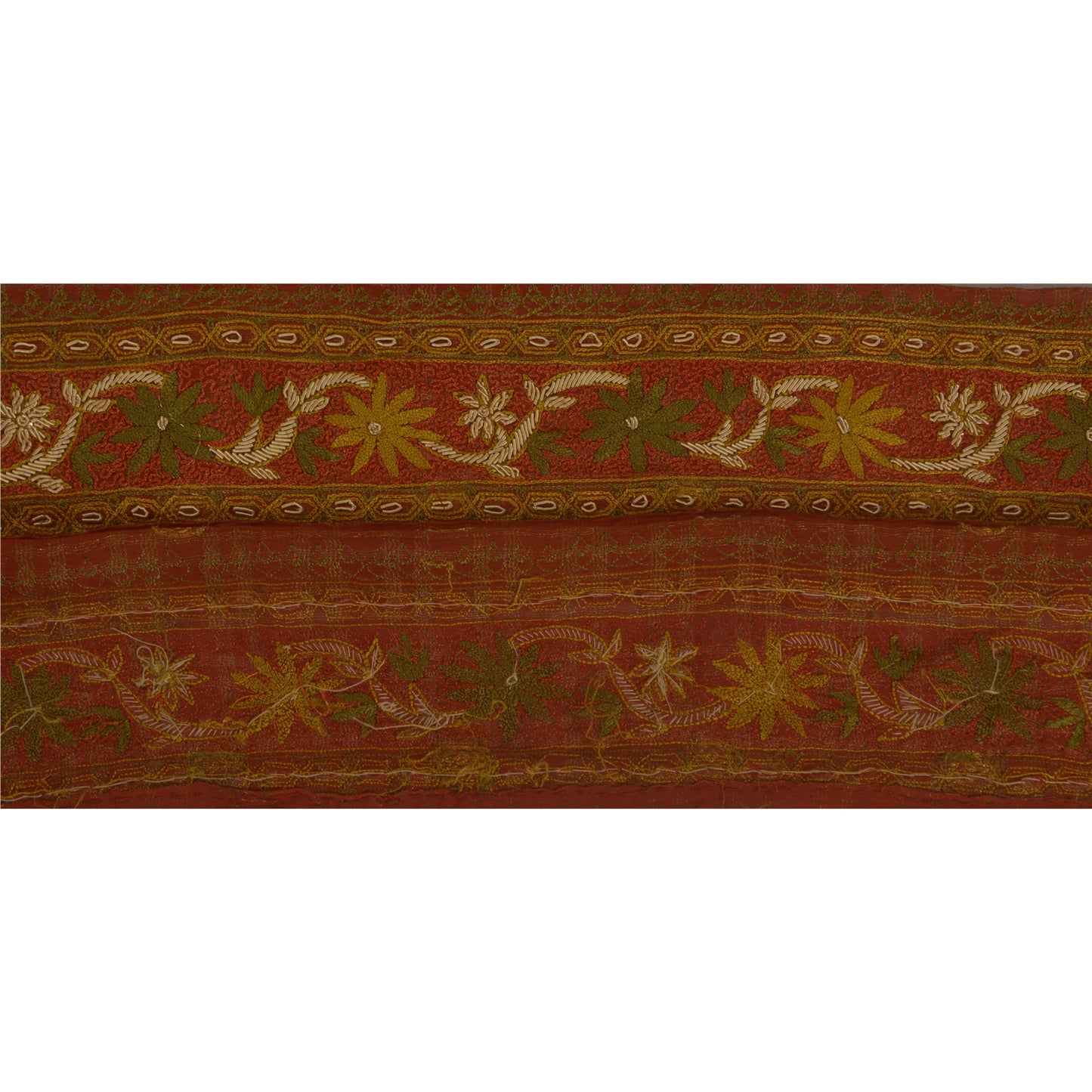 Sanskriti Vintage Sari Border 1Yd Craft Orange Trim Hand Embroidered Sewing Lace