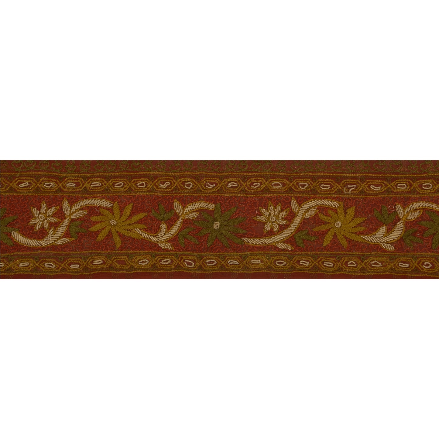 Sanskriti Vintage Sari Border 1Yd Craft Orange Trim Hand Embroidered Sewing Lace