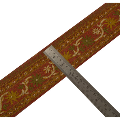 Sanskriti Vintage Sari Border 1Yd Craft Orange Trim Hand Embroidered Sewing Lace