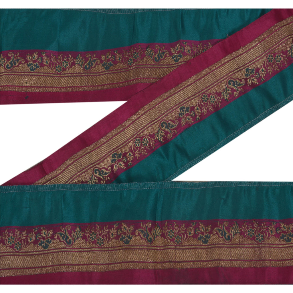 Sanskriti Vintage 1 Yd Trim Pink Sari Satin Silk Woven Brocade Craft Ribbon Lace
