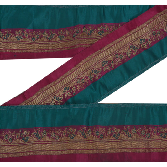 Sanskriti Vintage 1 Yd Trim Pink Sari Satin Silk Woven Brocade Craft Ribbon Lace