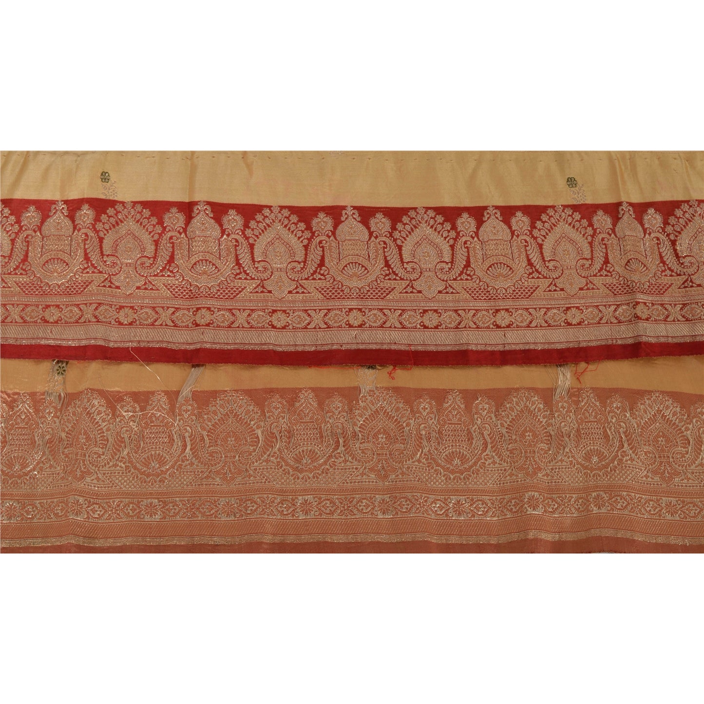 Sanskriti Vintage 1 Yd Trim Cream Sari Border Woven Brocade Craft Sewing Lace