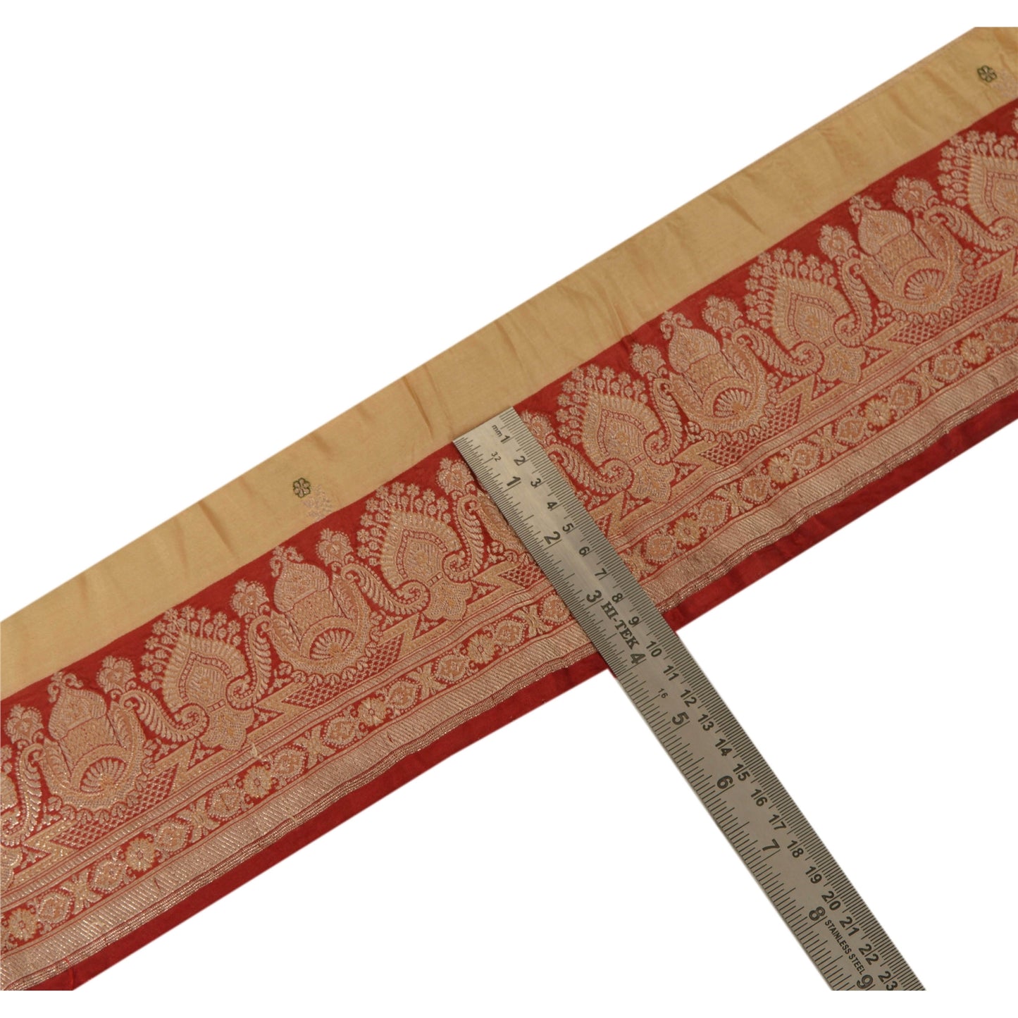 Sanskriti Vintage 1 Yd Trim Cream Sari Border Woven Brocade Craft Sewing Lace