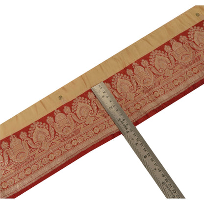 Sanskriti Vintage 1 Yd Trim Cream Sari Border Woven Brocade Craft Sewing Lace