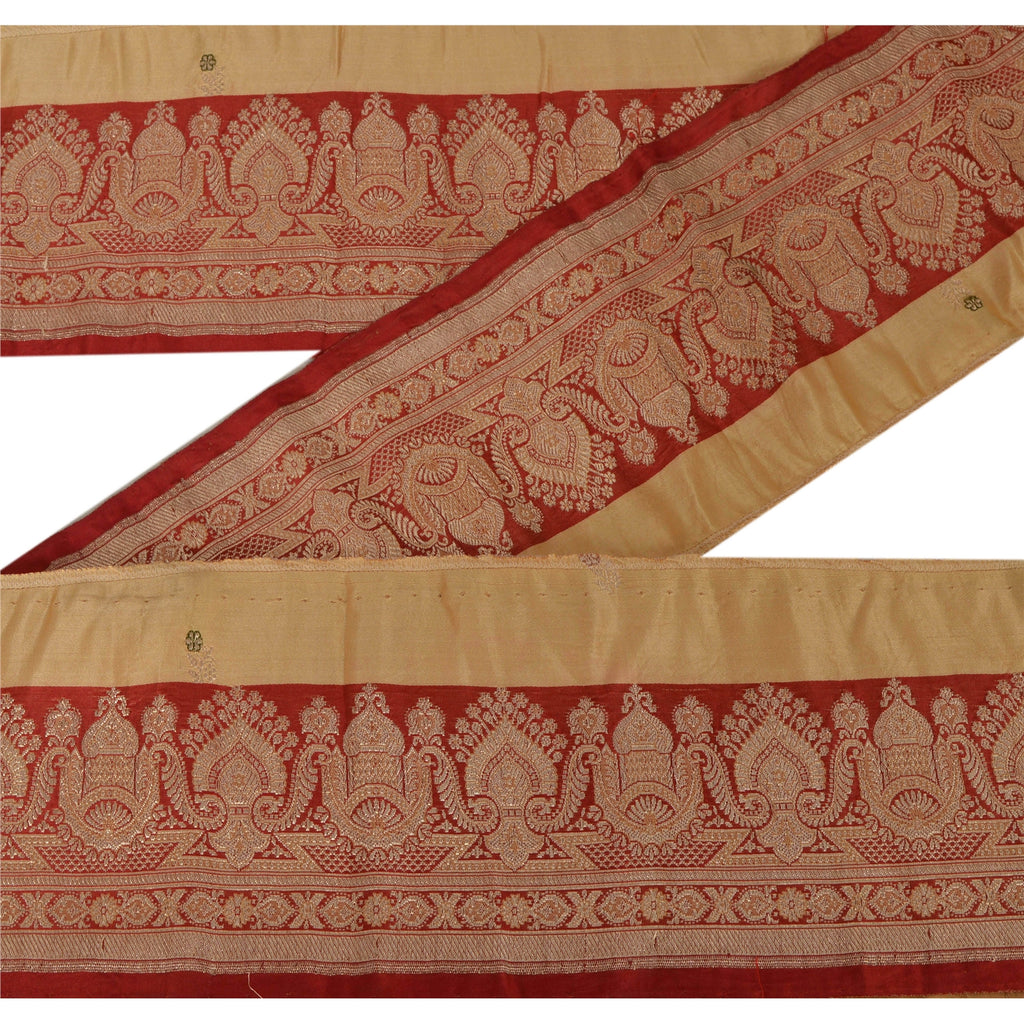 Sanskriti Vintage 1 Yd Trim Cream Sari Border Woven Brocade Craft Sewing Lace