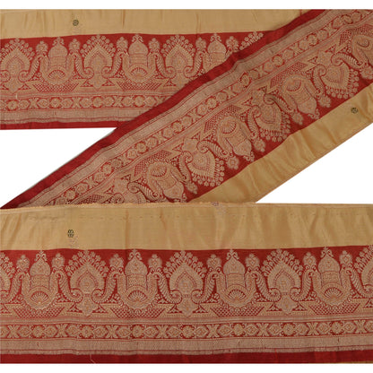 Sanskriti Vintage 1 Yd Trim Cream Sari Border Woven Brocade Craft Sewing Lace