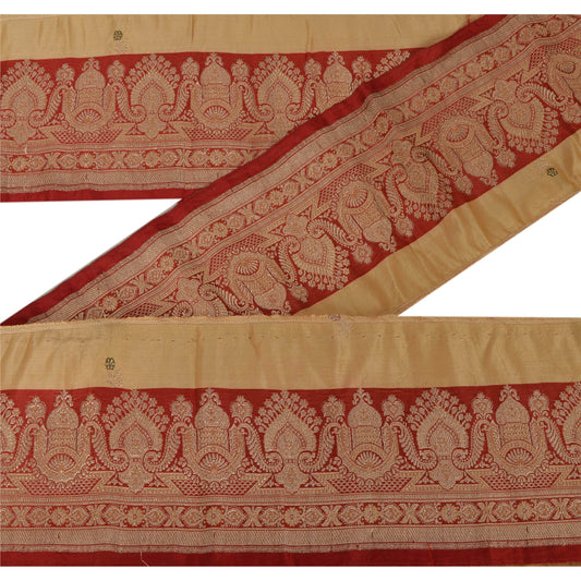 Sanskriti Vintage 1 Yd Trim Cream Sari Border Woven Brocade Craft Sewing Lace