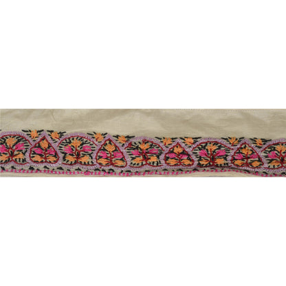 Sanskriti Vintage Suzani Sari Border Craft Trim Hand Embroidered 1 Yd Lace