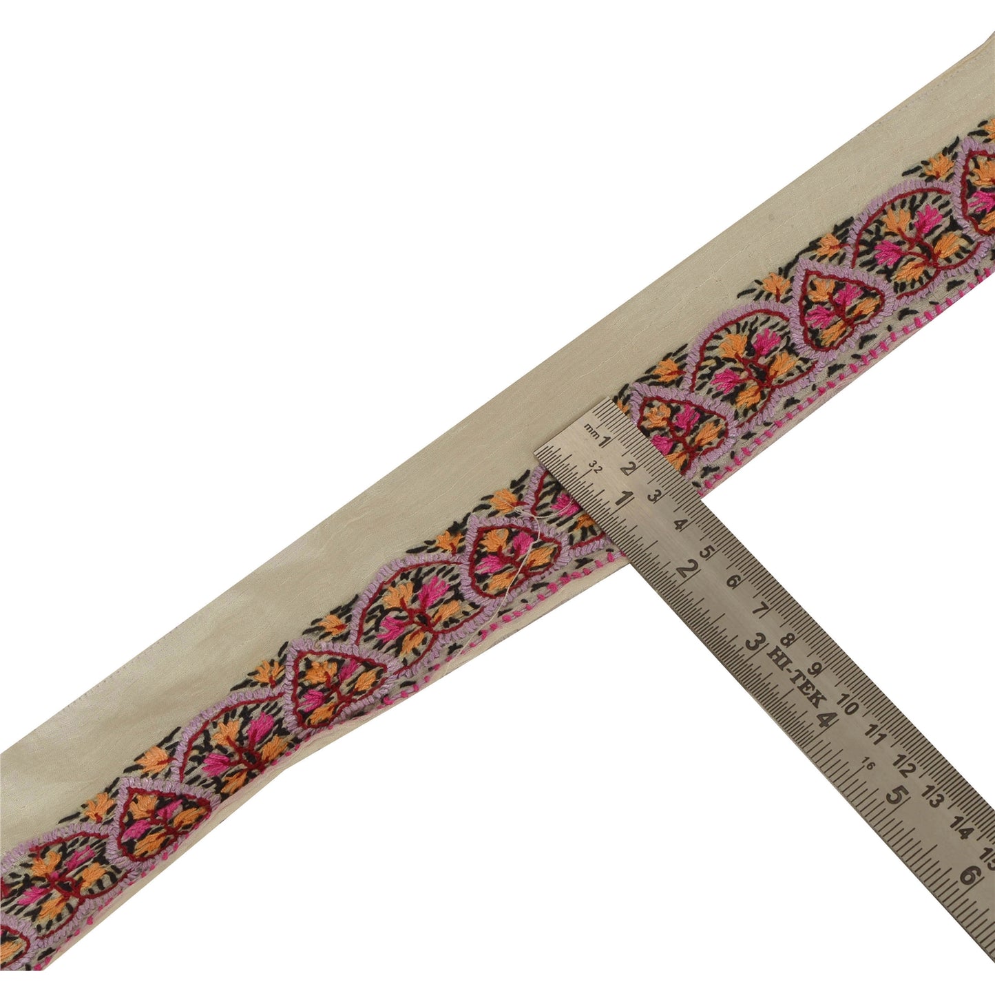 Sanskriti Vintage Suzani Sari Border Craft Trim Hand Embroidered 1 Yd Lace