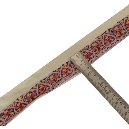 Sanskriti Vintage Suzani Sari Border Craft Trim Hand Embroidered 1 Yd Lace