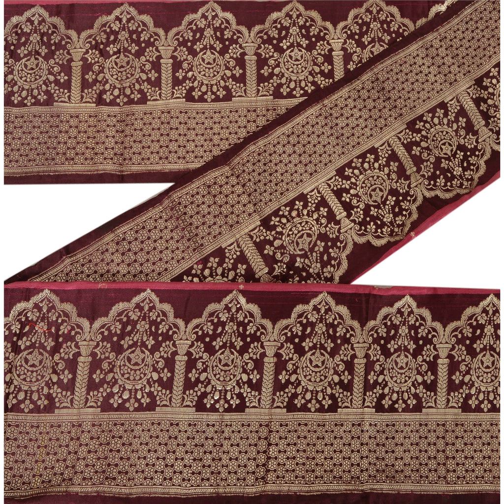 Sanskriti Vintage 1 Yd Trim Brown Sari Border Woven Brocade Craft Sewing Lace