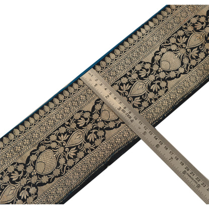 Sanskriti Vintage 1 YD Trim Black Sari Border Woven Brocade Craft Sewing Lace