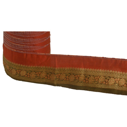 Sanskriti Vintage 1 Yd Trims Sari Border Woven Brocade Craft Ribbon Orange Lace