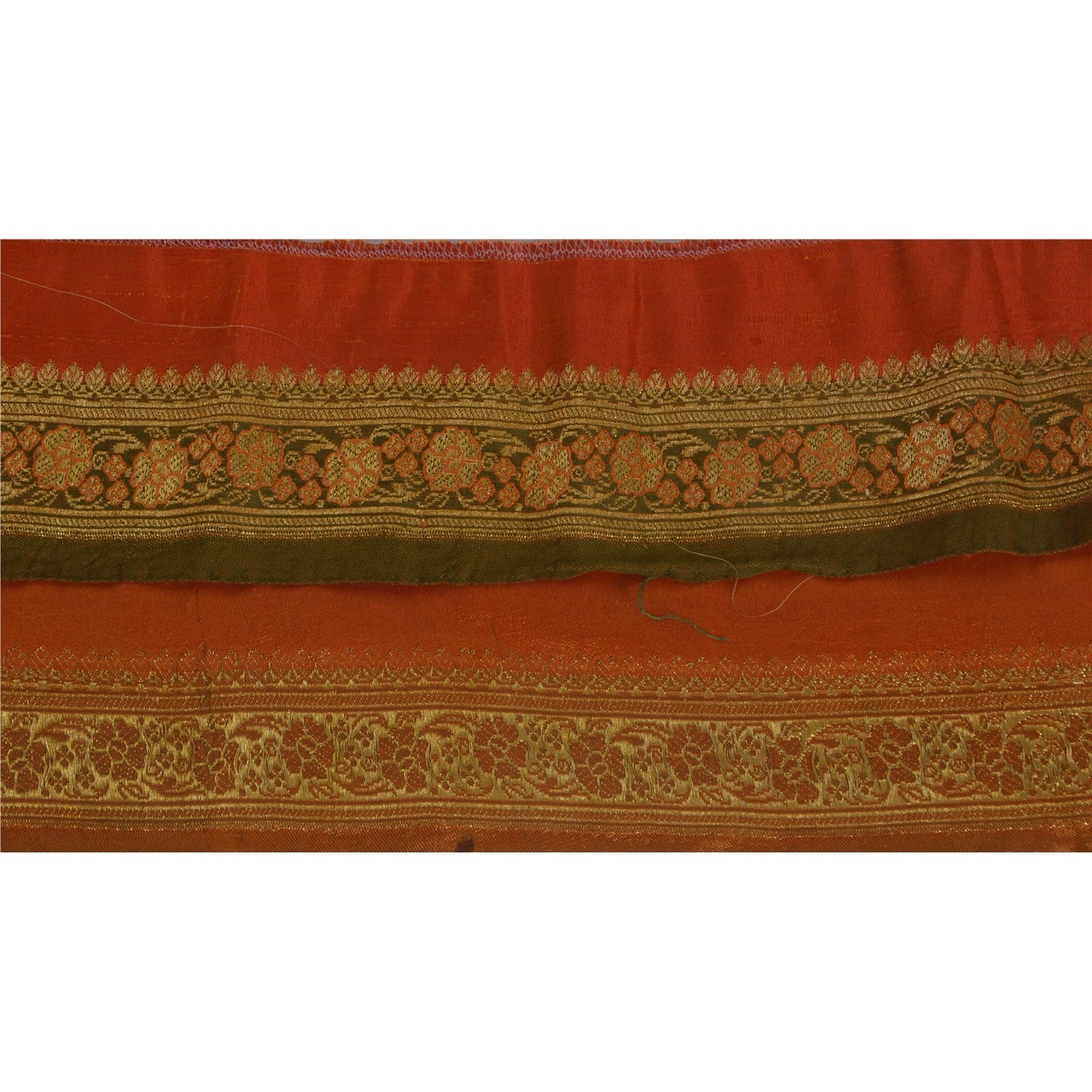 Sanskriti Vintage 1 Yd Trims Sari Border Woven Brocade Craft Ribbon Orange Lace