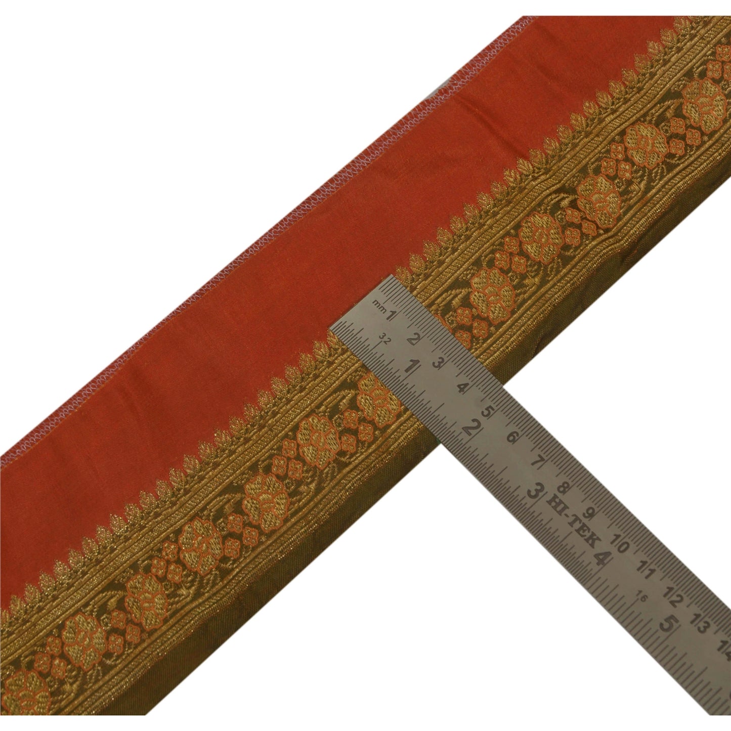 Sanskriti Vintage 1 Yd Trims Sari Border Woven Brocade Craft Ribbon Orange Lace