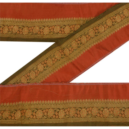 Sanskriti Vintage 1 Yd Trims Sari Border Woven Brocade Craft Ribbon Orange Lace