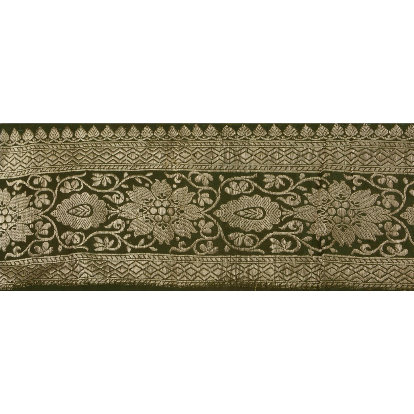 Sanskriti Vintage 1 Yd Trim Green Sari Border Woven Brocade Craft Sewing Lace