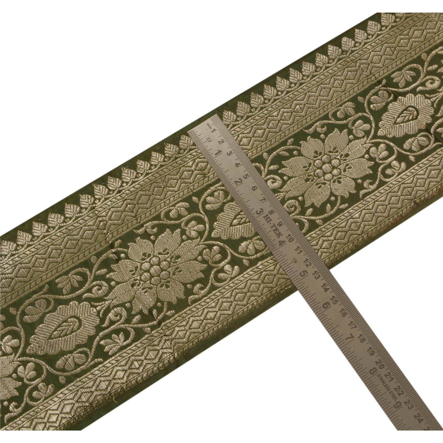 Sanskriti Vintage 1 Yd Trim Green Sari Border Woven Brocade Craft Sewing Lace