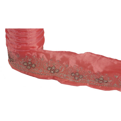 Sanskriti Vintage Pink Sari Kant Håndperlet Indisk Håndværkskant 1 Yard Blonde