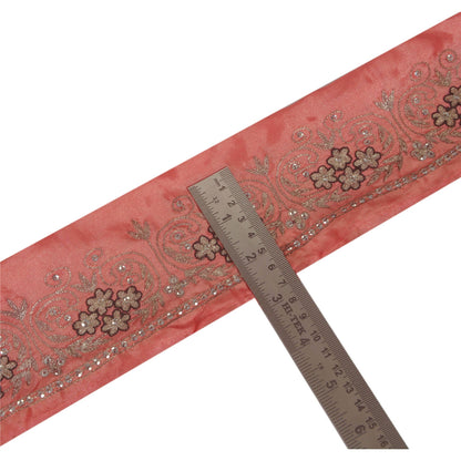 Sanskriti Vintage Pink Sari Kant Håndperlet Indisk Håndværkskant 1 Yard Blonde