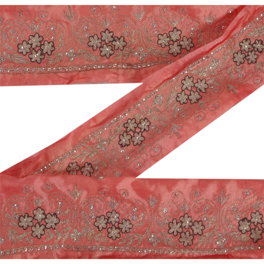 Sanskriti Vintage Pink Sari Kant Håndperlet Indisk Håndværkskant 1 Yard Blonde