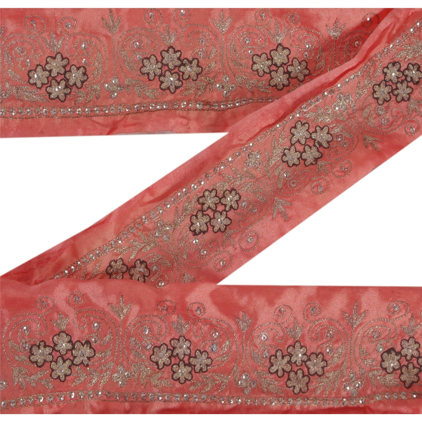 Sanskriti Vintage Pink Sari Kant Håndperlet Indisk Håndværkskant 1 Yard Blonde